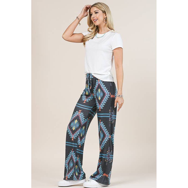 AV1044-CYNTHIA AZTEC PRINT RELAXED LONG PANTS