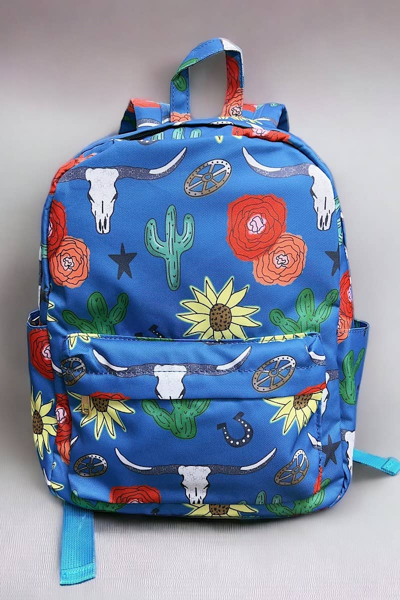 LONGHORN COW, CACTUS, SUNFLOWER PRINTED BACKPACK. BP-202323-