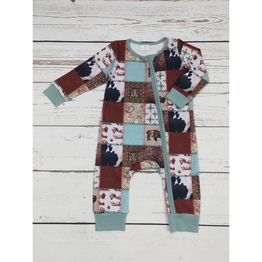Boy Western Cows Zip Romper