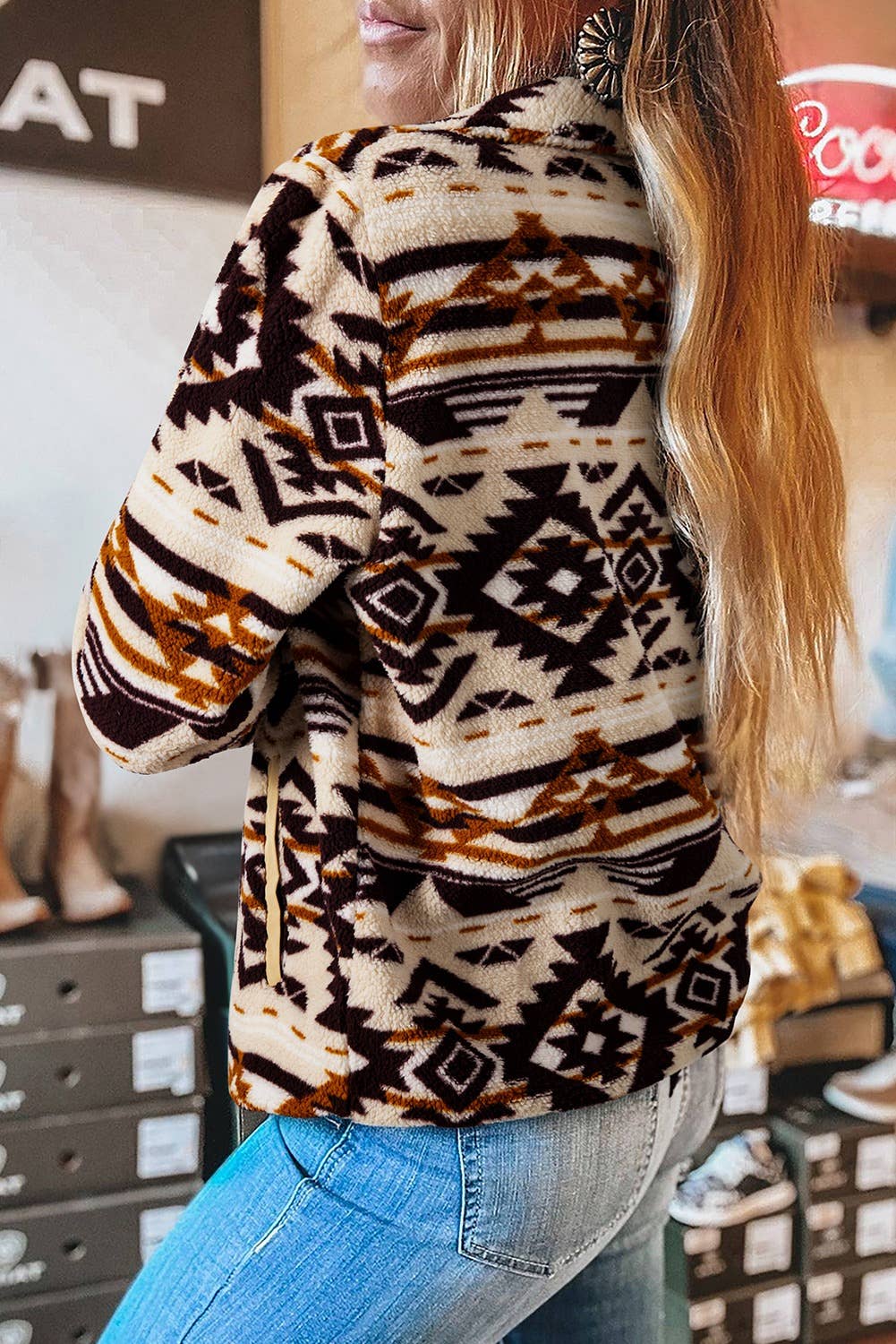 Western Aztec Half Zip Plush Sweatshirt