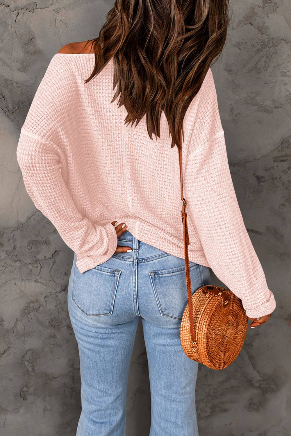 Waffle Knit Loose Long Sleeve Top