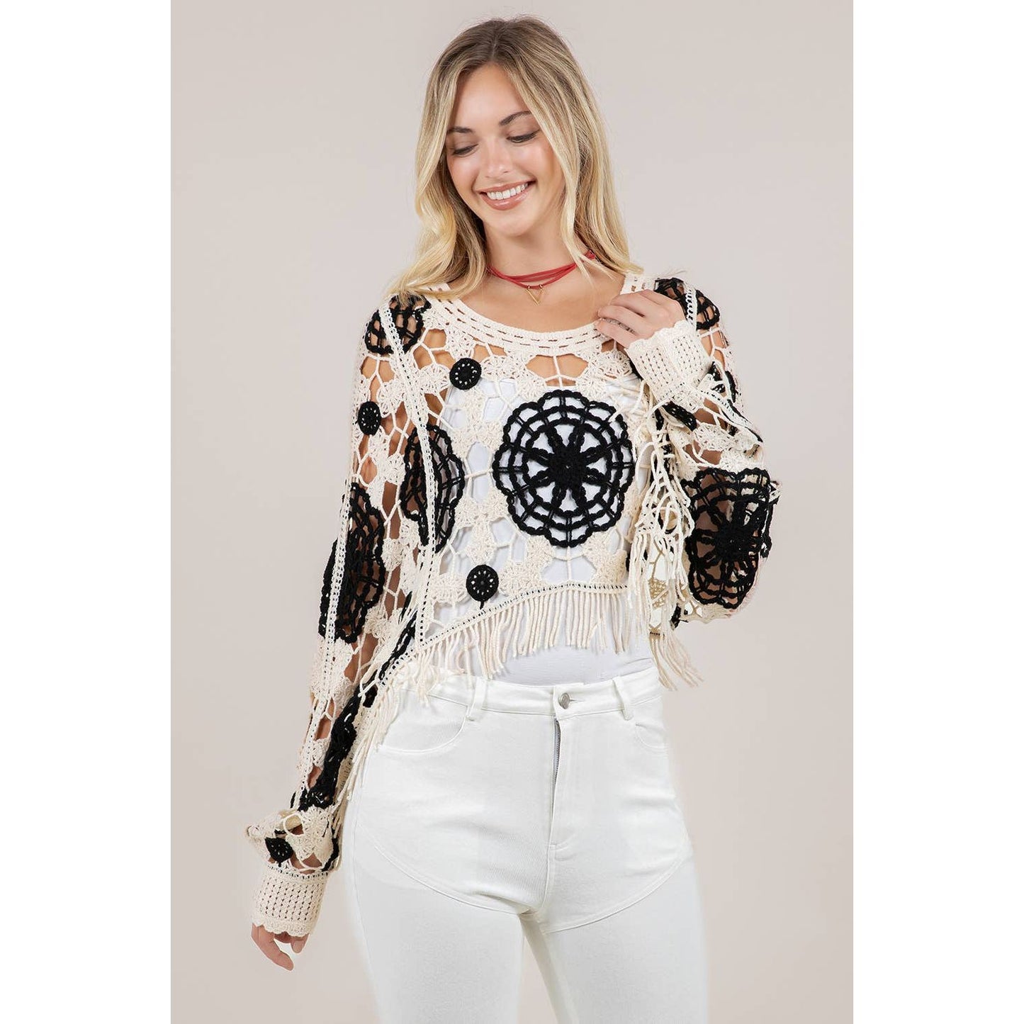 SIT 7097A FRINGED CROCHET TOP