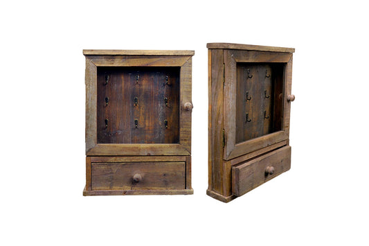Rustic Reclaimed Wood 9 Hook Key Holder With Drawer