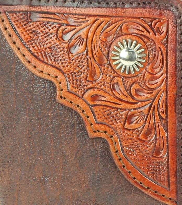 Large leather bi fold with tooled leather detail #AB W 12 To