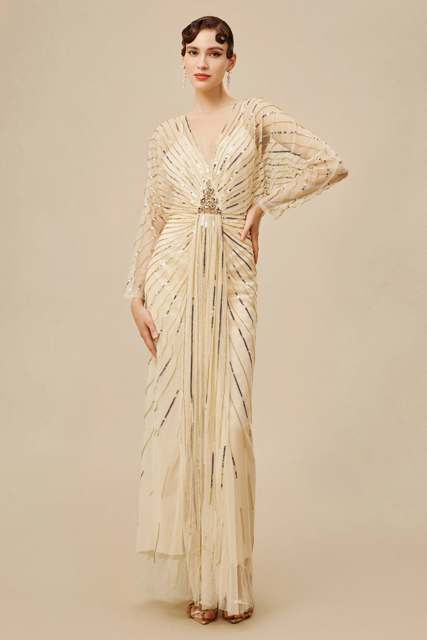 Zouzou Crystal-Encrusted Plus Size Evening Gown