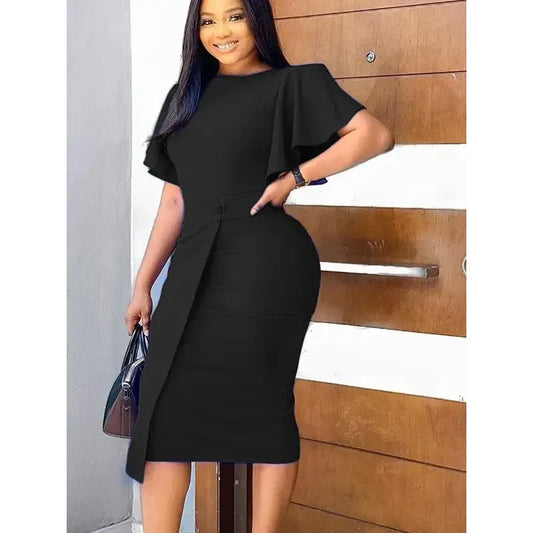 High Waist Lantern Sleeve Dress