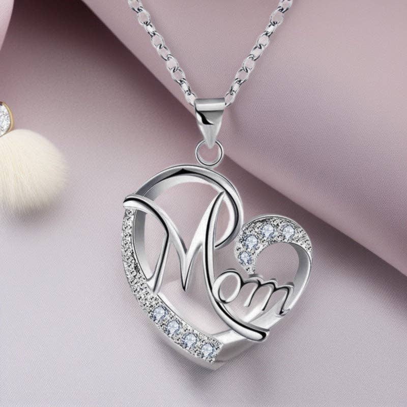 Dainty Silver Mom Love Heart Charm Necklace in Solid Copper