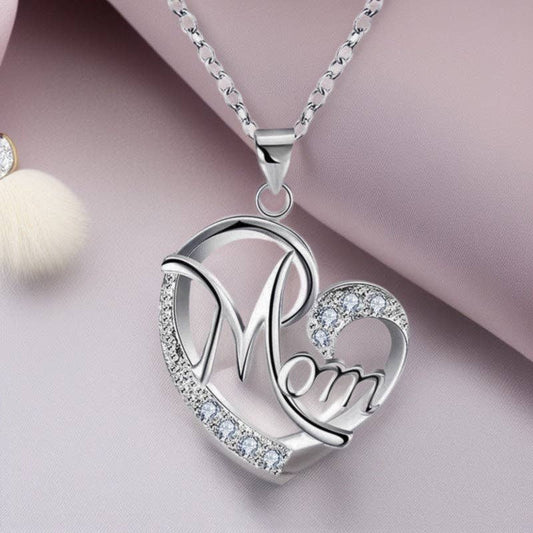 Dainty Silver Mom Love Heart Charm Necklace in Solid Copper