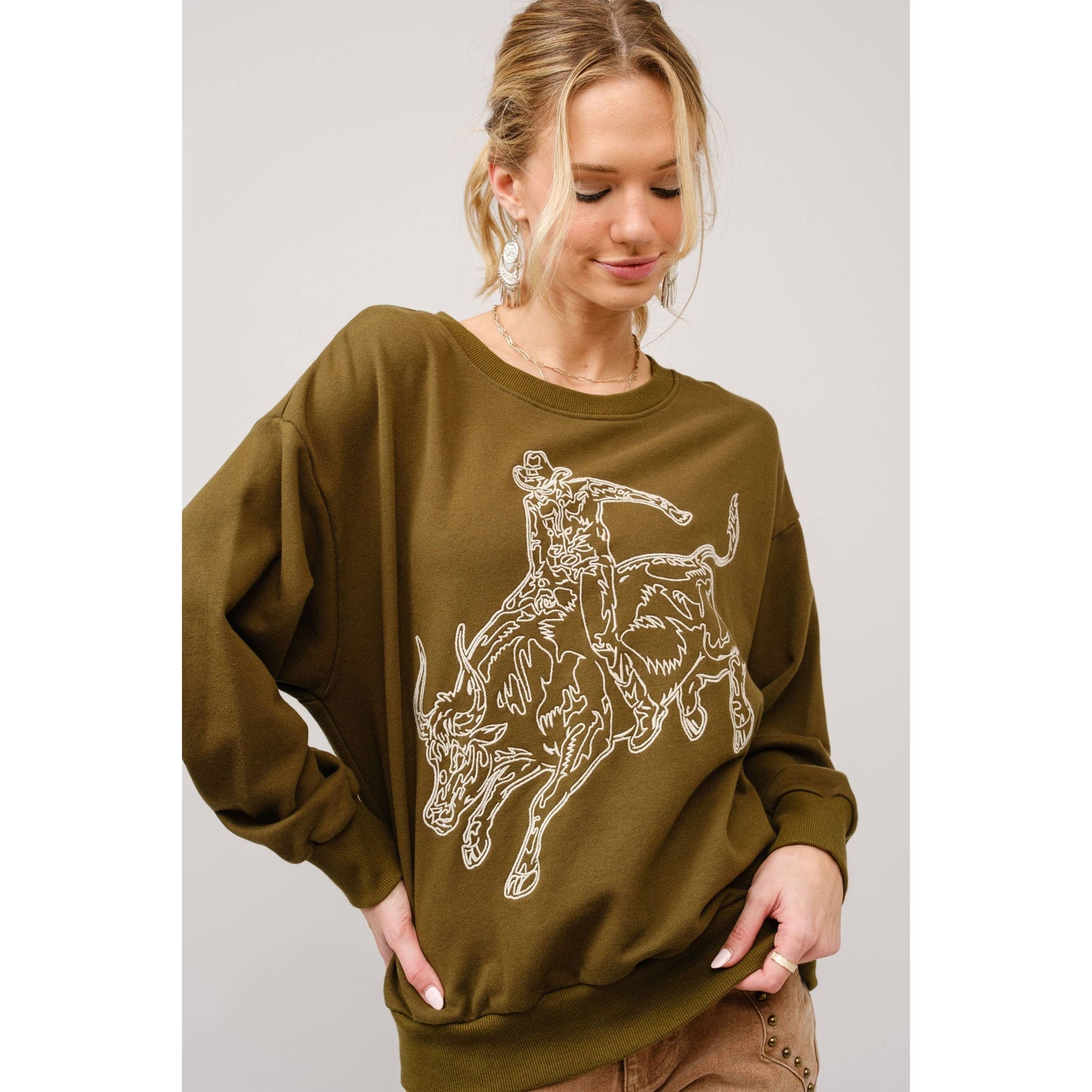 Embroidered Western Pullover Sweatshirt - 36327T