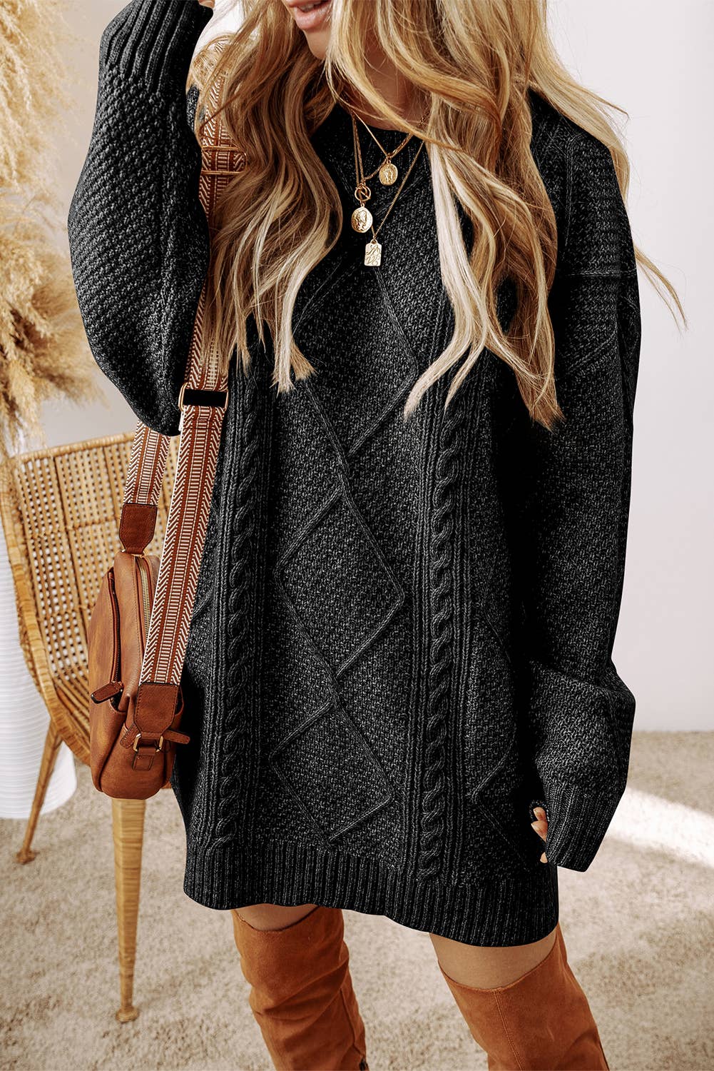 Grace Cable Knit Loose Fit Knit Sweater Dress