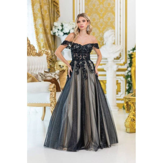 Off-Shoulder Prom Dress with Intricate Floral Lace