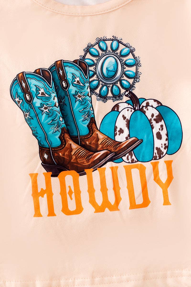 "Howdy" Ivory long sleeve top and western double layer bottoms. OFG51890