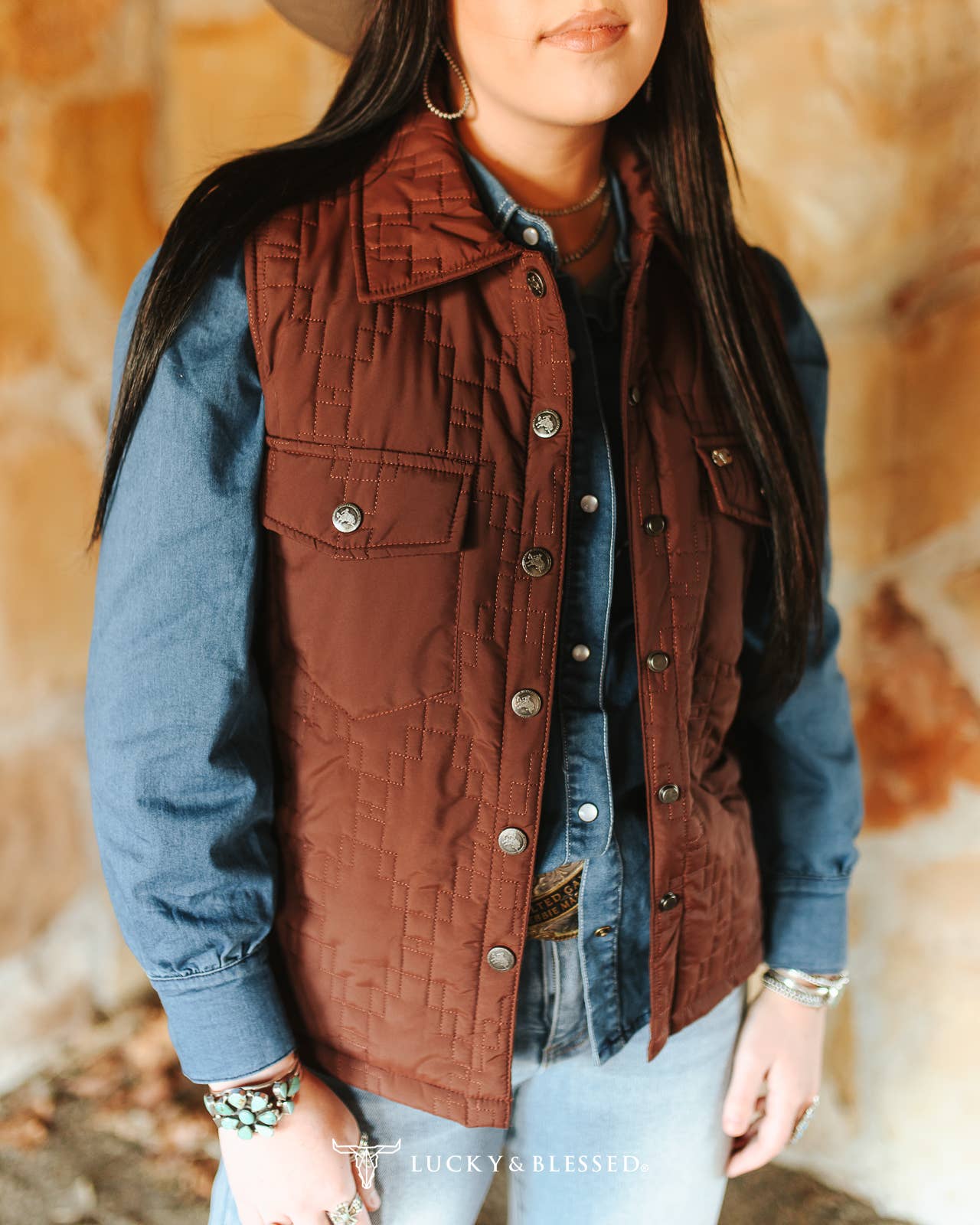 Solid Brown Quilted Vest