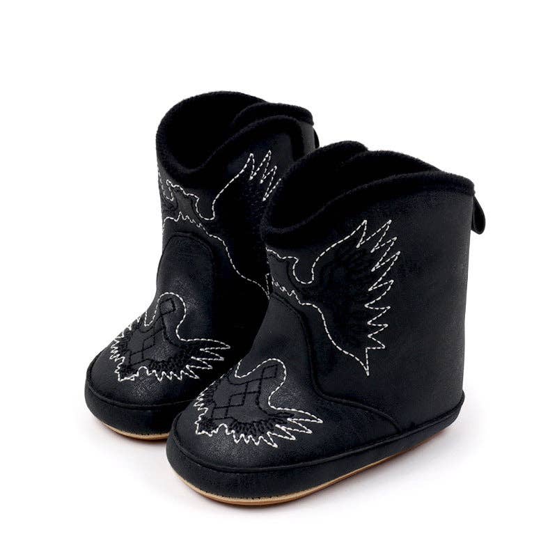 Black pleather baby  boots with velcro