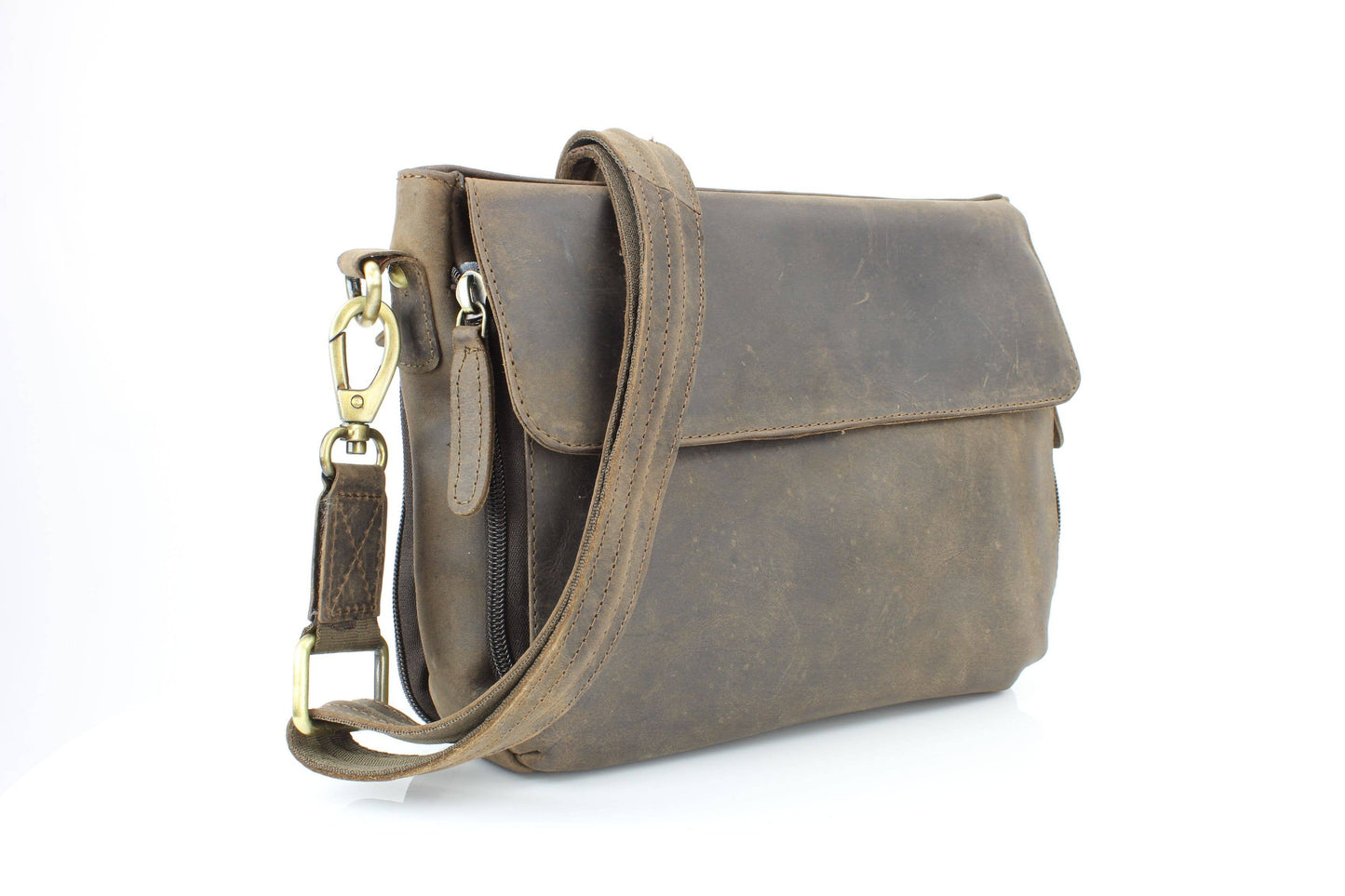 Flap Over Leather Shoulder Bag Hidden Storage 1833