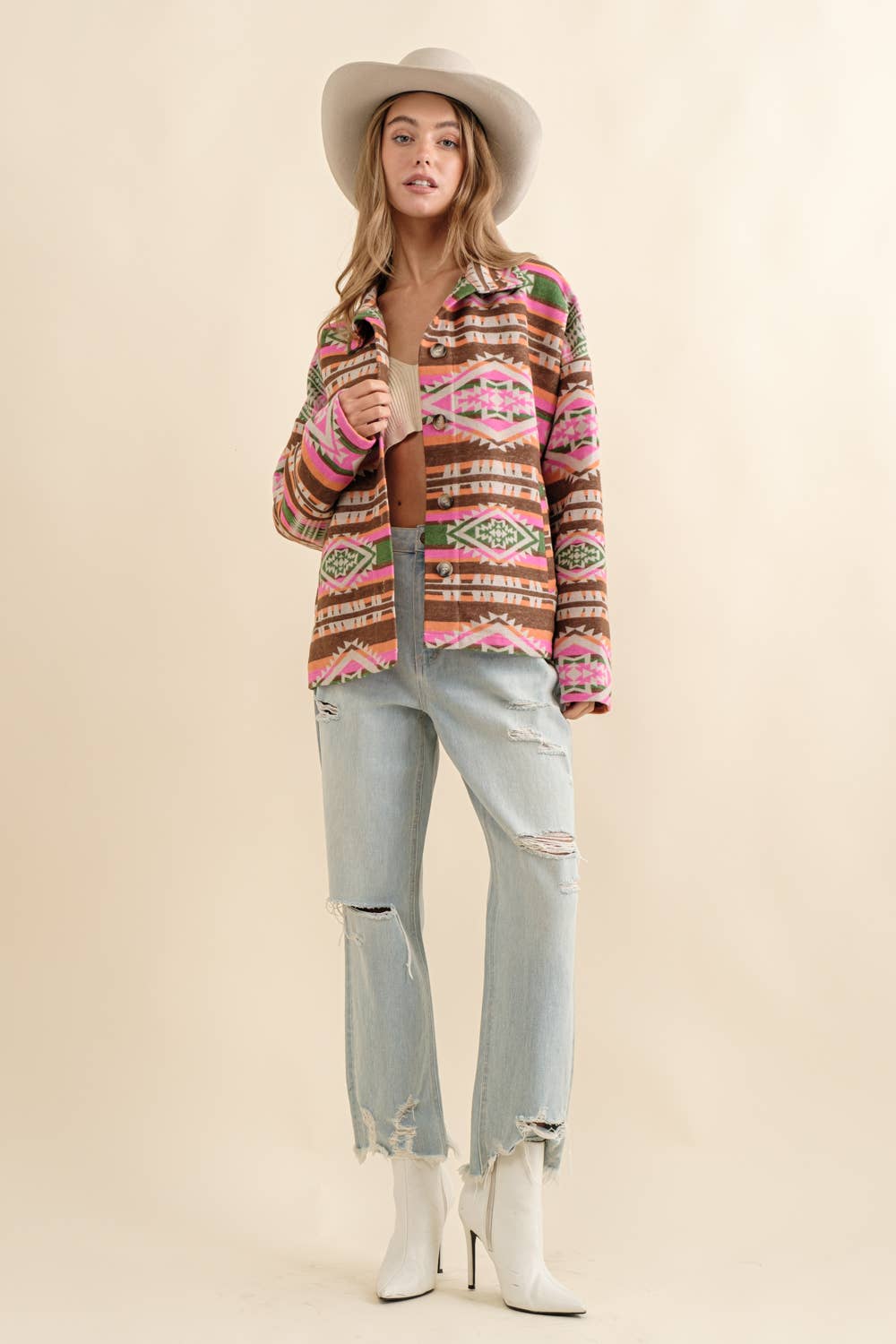 32621J - Aztec Jacquard Mock Neck Button Up Western Jacket