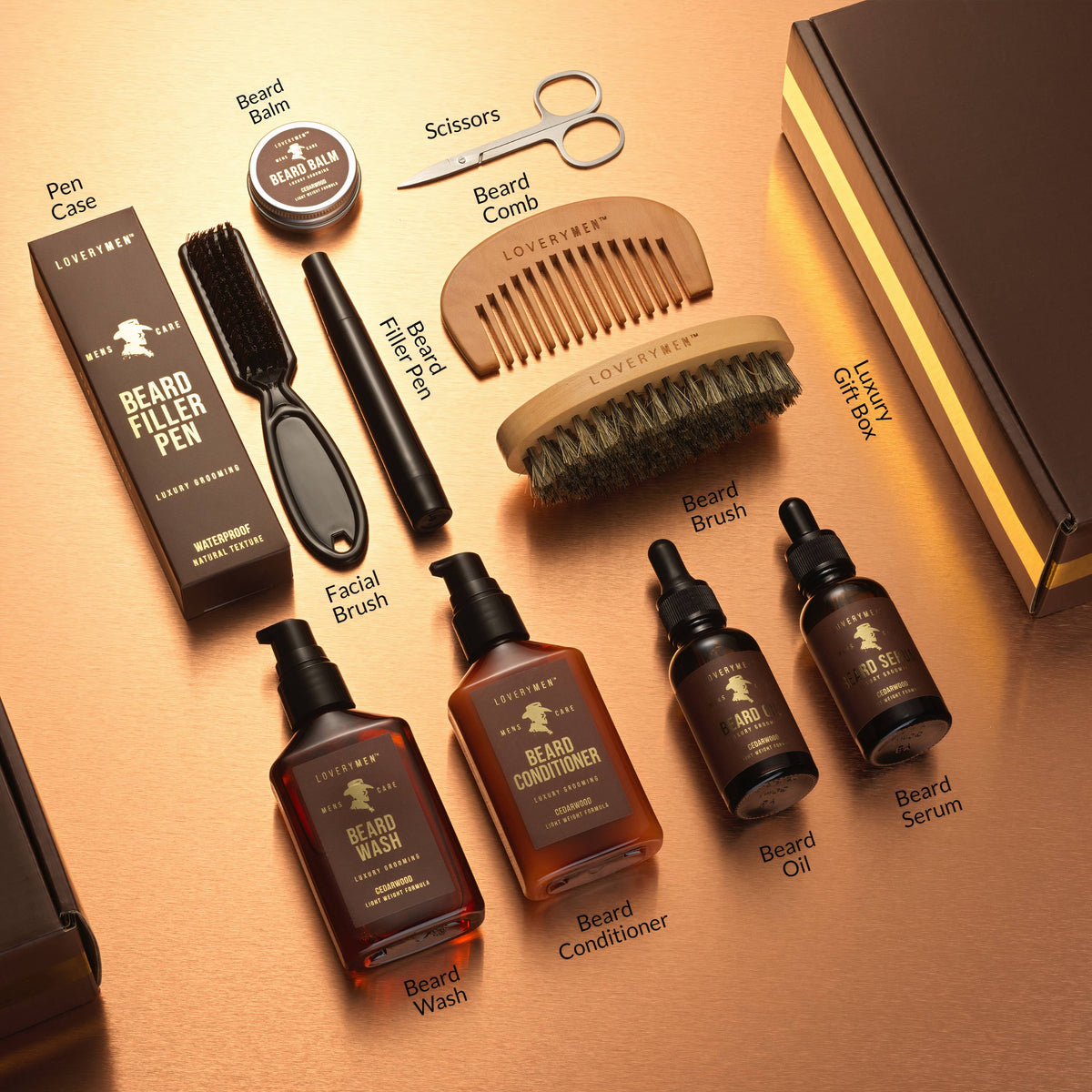 LOVERYMEN 9-Piece Ultimate Beard Care Kit Elegant Gift Box