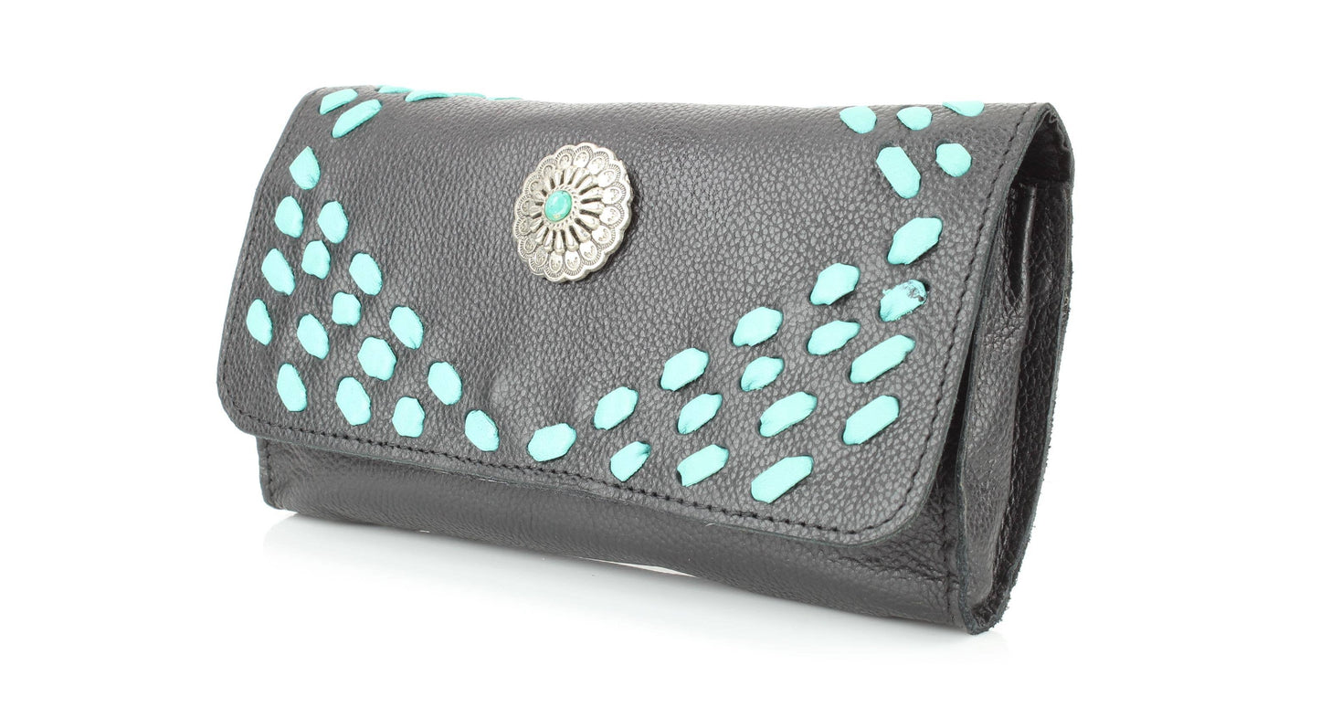 Womens Concho Flap Over ClutcH w/ Turquoise Accent ABLW-1005