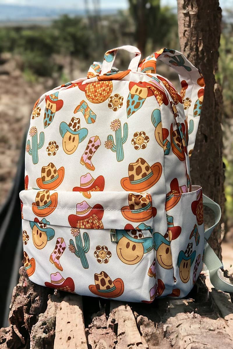 Western Emoji Printed Small Size Backpack for Kids