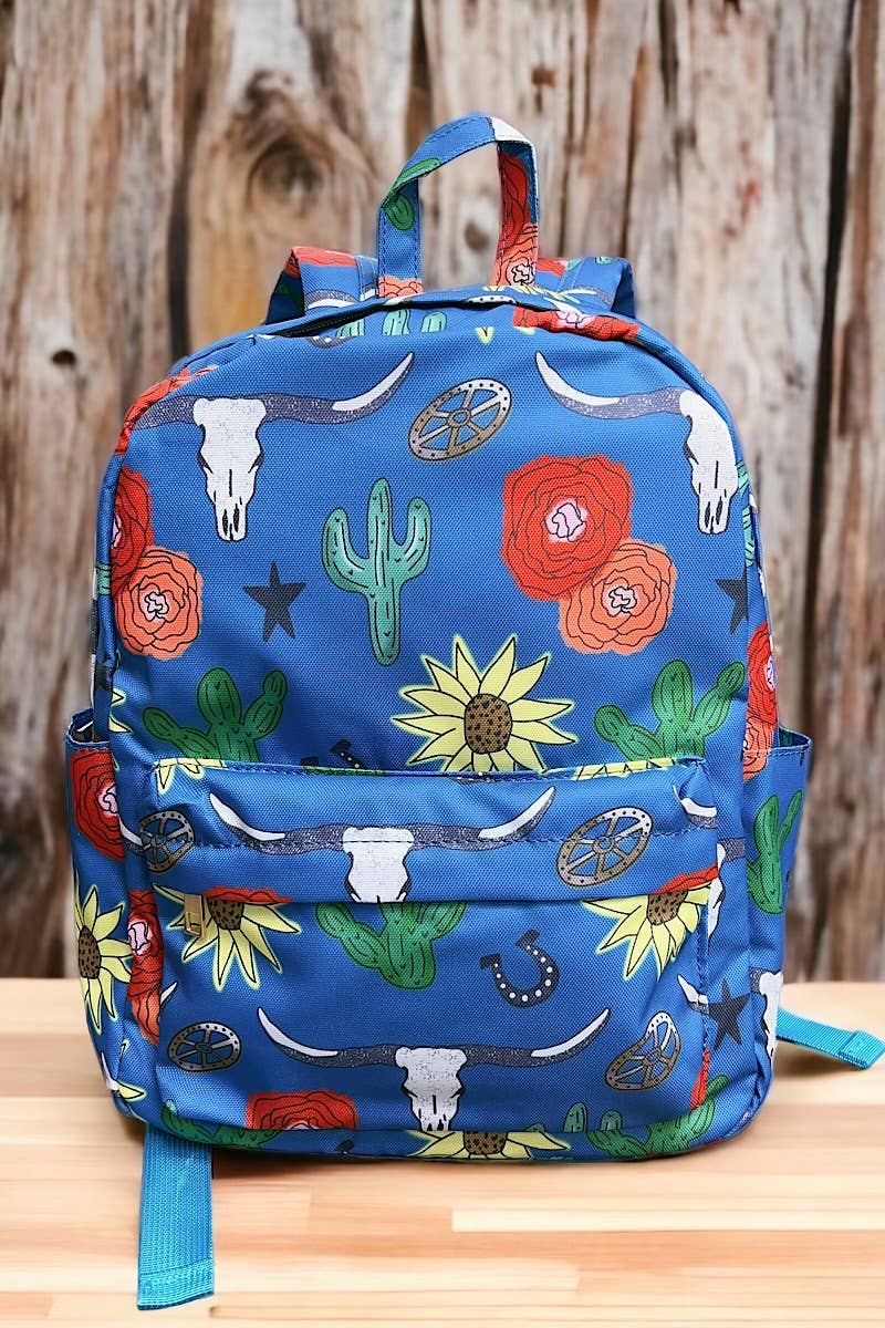 LONGHORN COW, CACTUS, SUNFLOWER PRINTED BACKPACK. BP-202323-
