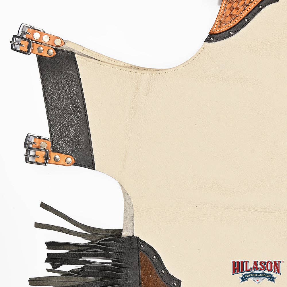 HILASON Bull Riding Chinks Rodeo Bronc Smooth Leather White Adult Handmade Chaps Western for Adults Hand Tooled