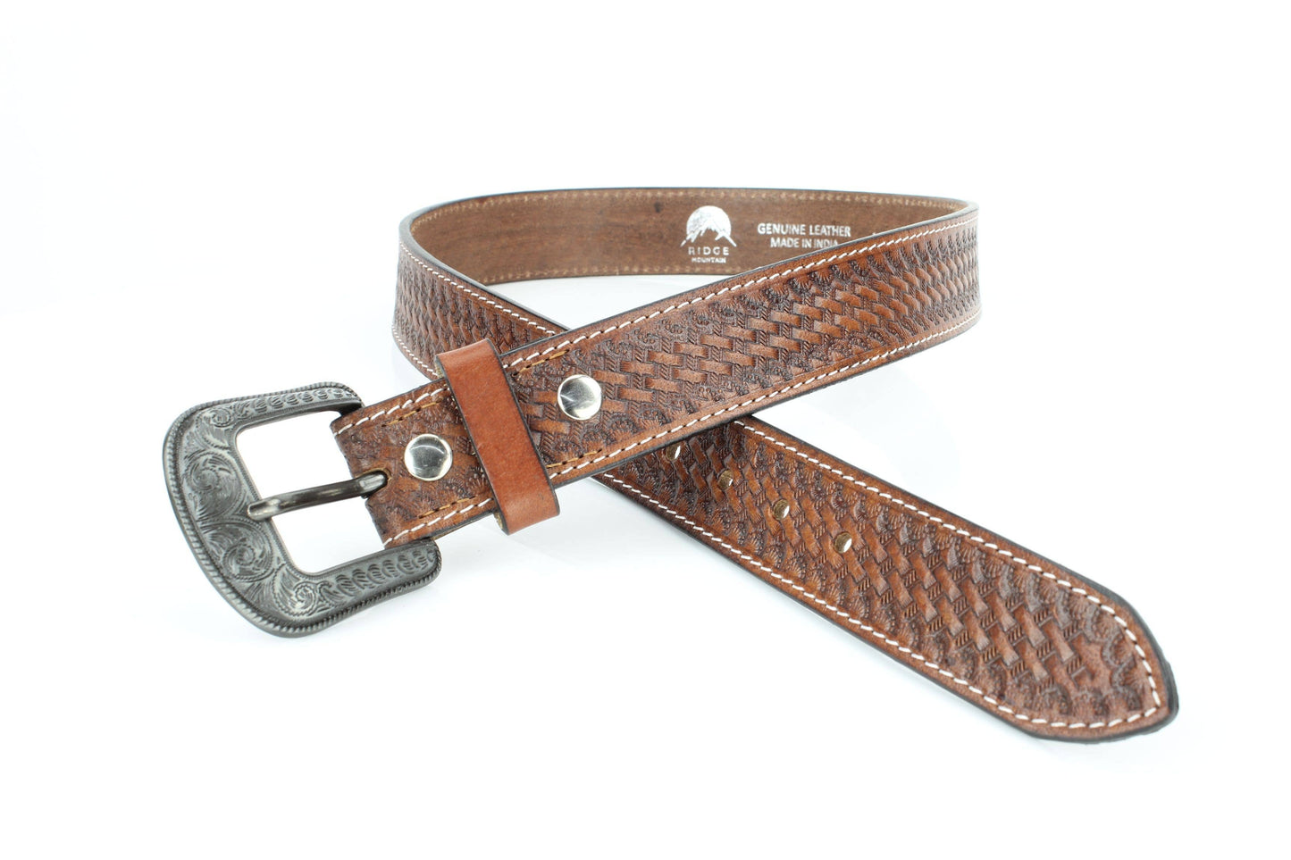 Basketweave Leather Belt with Floral Buckle RMB 002