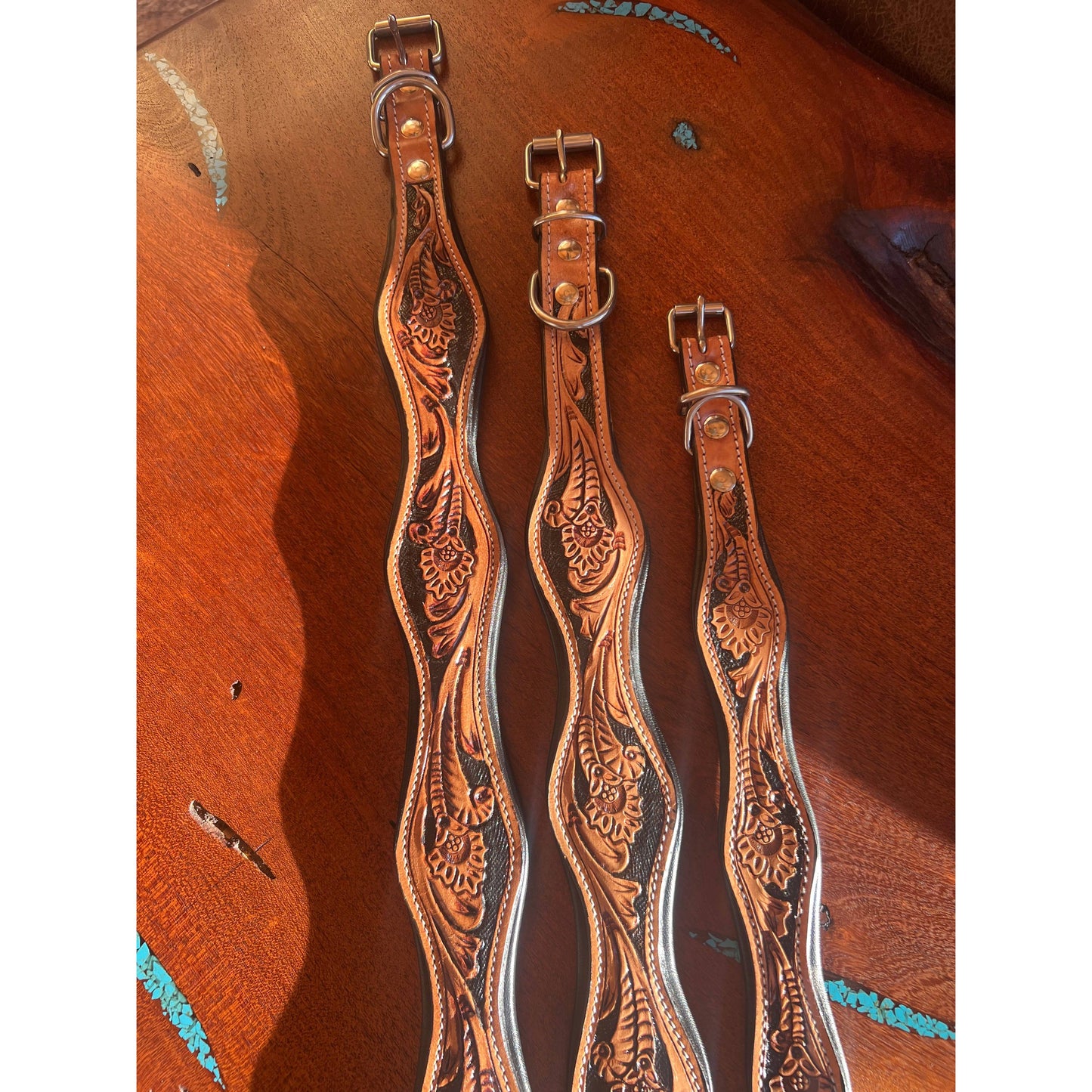 Tooled Leather Western Scalloped Floral Dog Collar