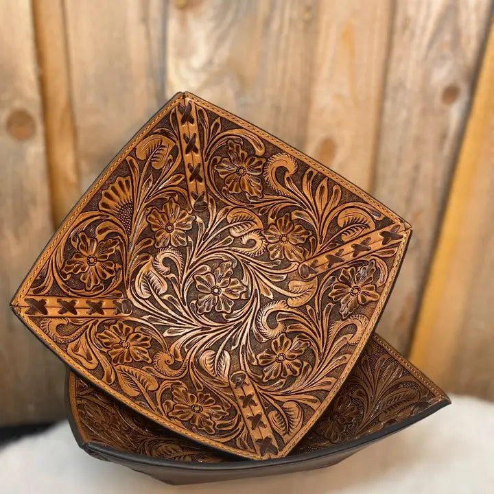 Tooled Leather Floral Bowl