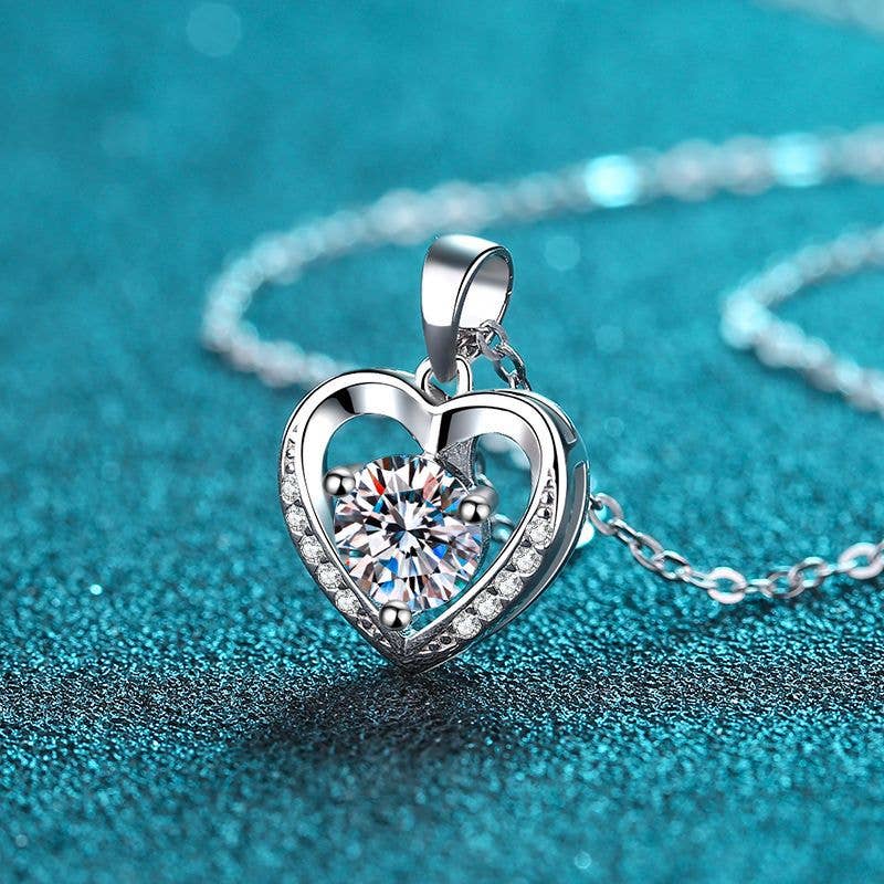 Moissanite Heart Pendant Necklace in 925 Sterling Silver