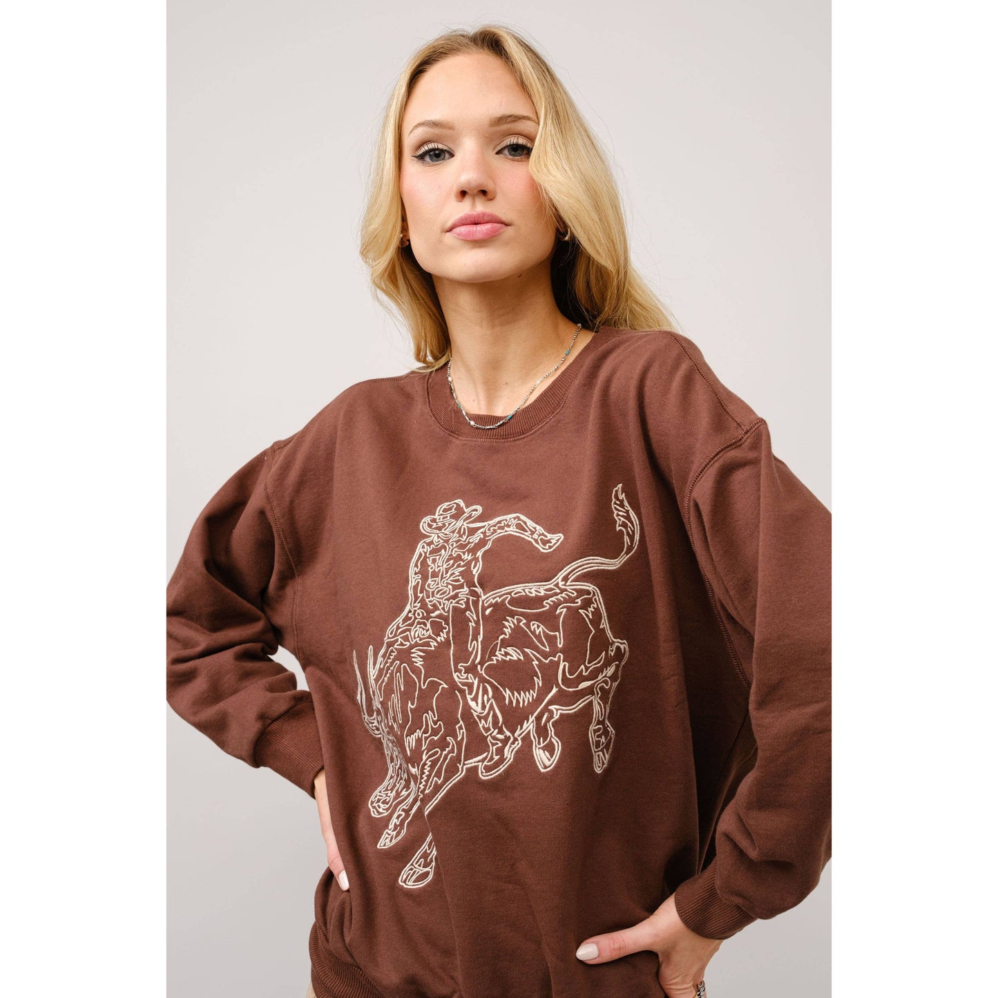 Embroidered Western Pullover Sweatshirt - 36327T