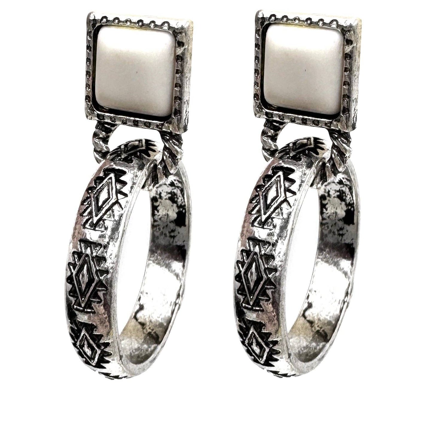 Square Stone Stud Western Small Hoop Earrings