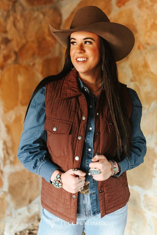 Solid Brown Quilted Vest