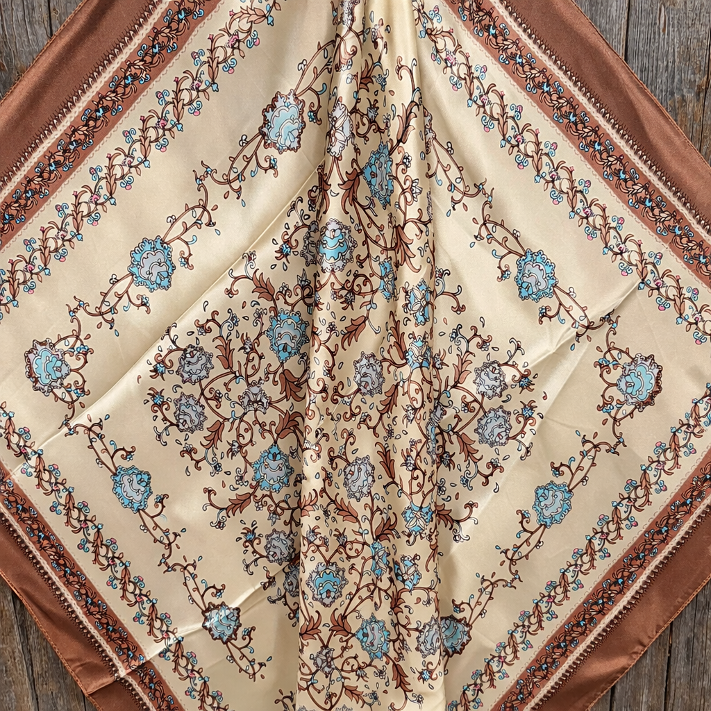 Brown and Aqua Floral Wild Rag - Western Scarf