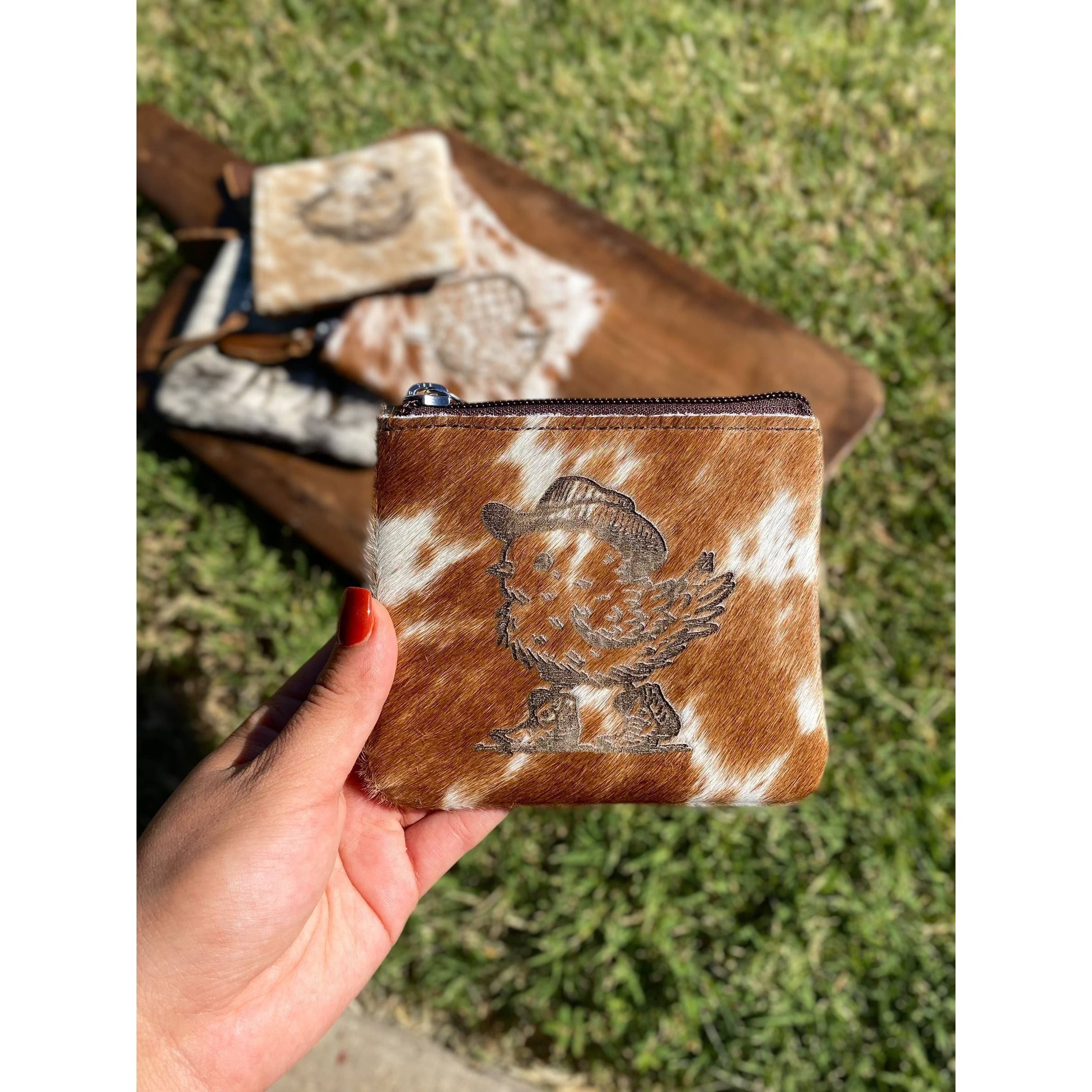 Cowboy Chicken Cowhide Leather Coin Pouch