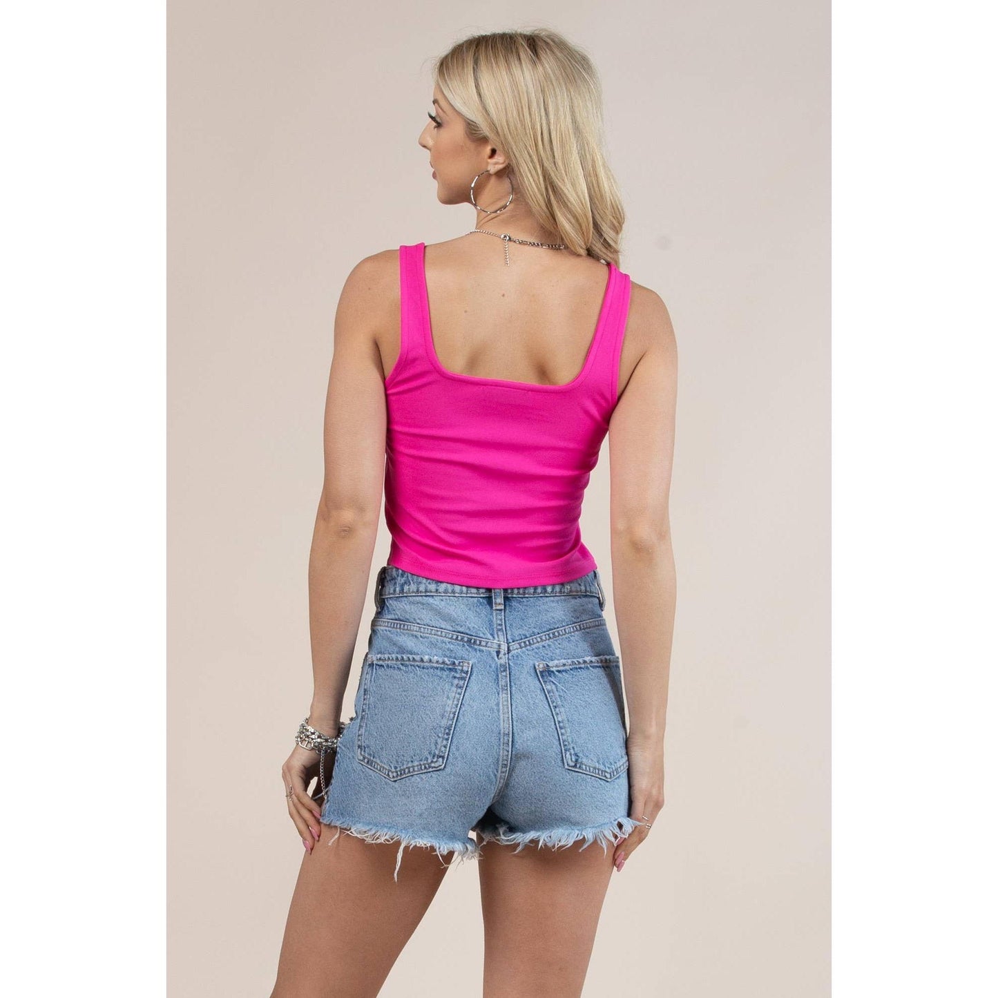 Nylon Apparel - T1352-Sd- Solid  Square Neck Crop Top