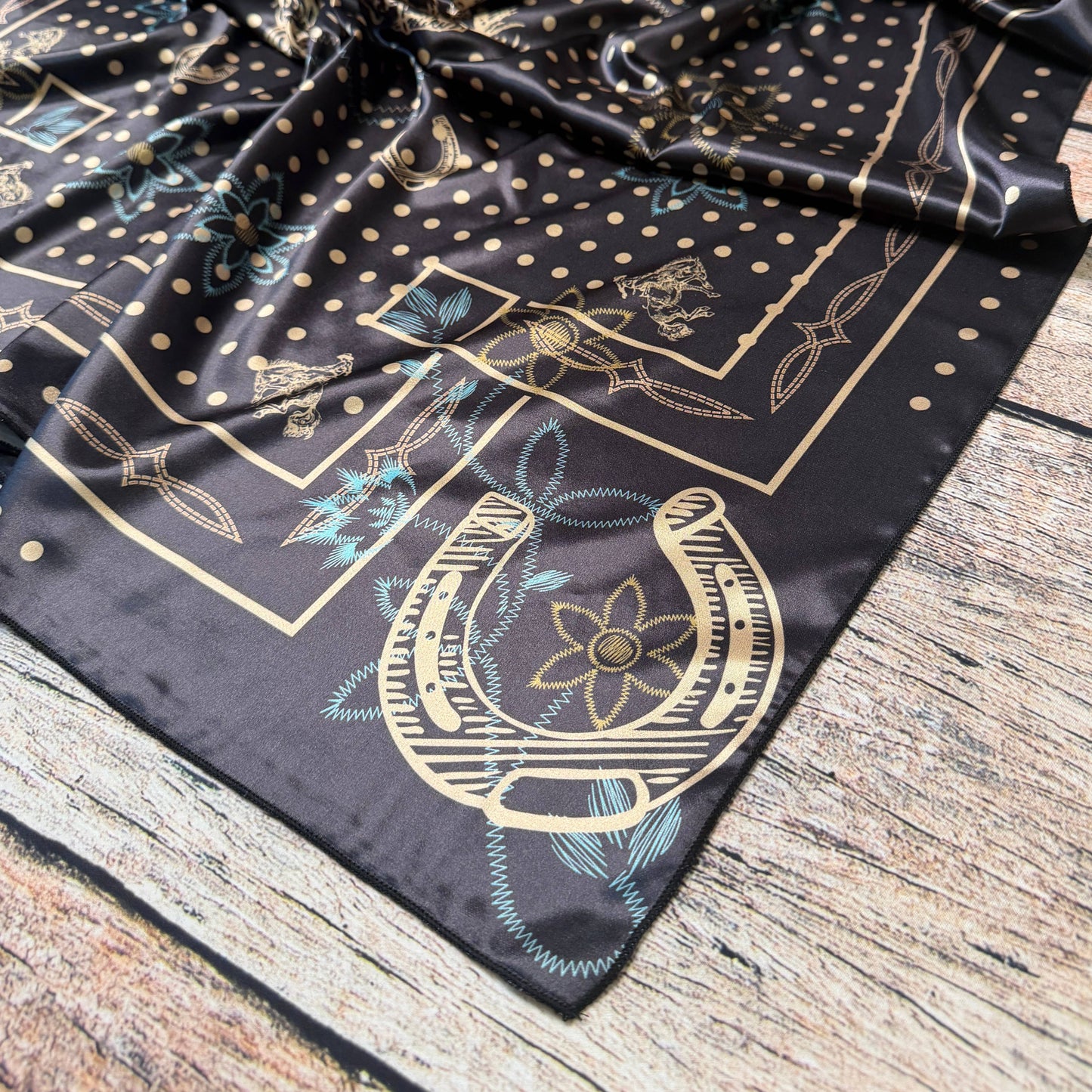 AVS872 POLKA DOT BRONCO PRINT SILK SCARF 36X36