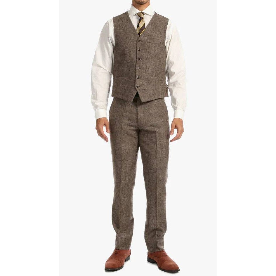 York Brown 3 Piece Herringbone Suit