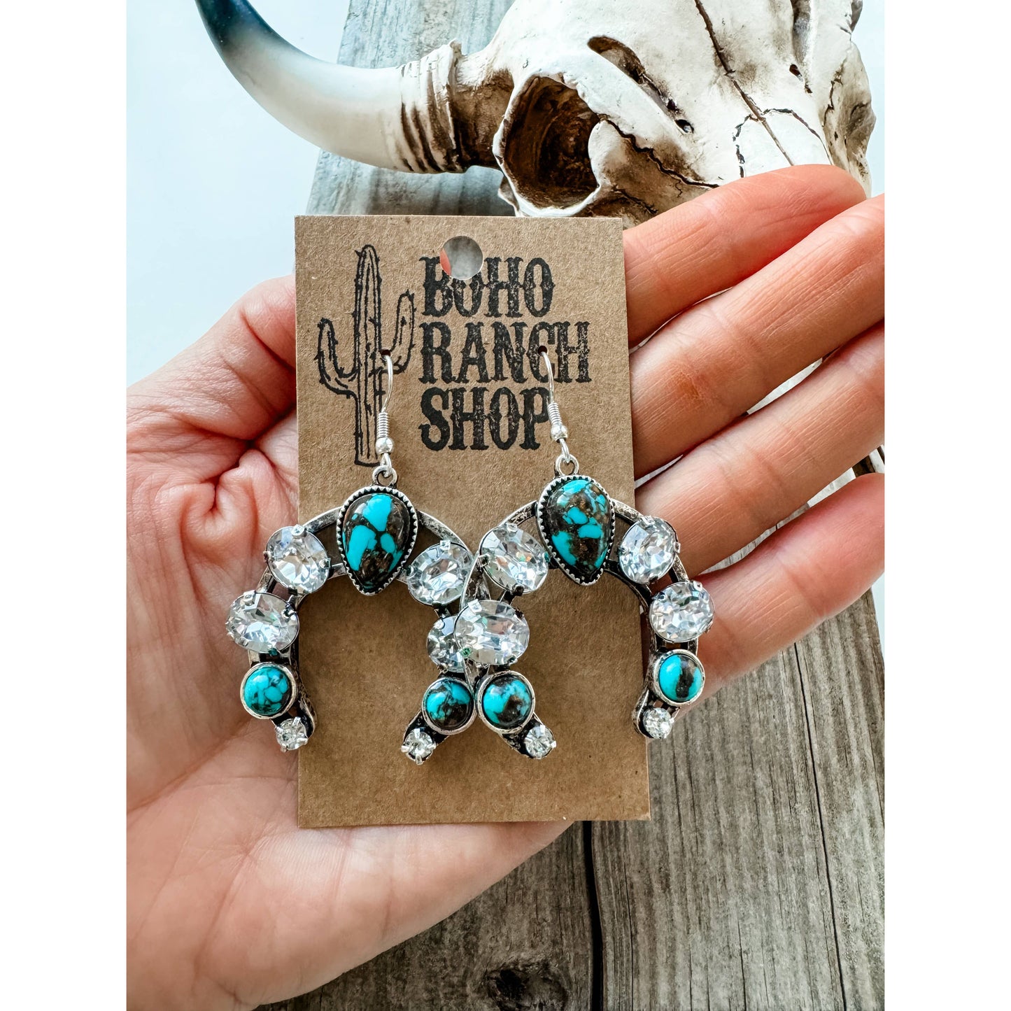 Glass Stone Squash Blossom Western Earrings