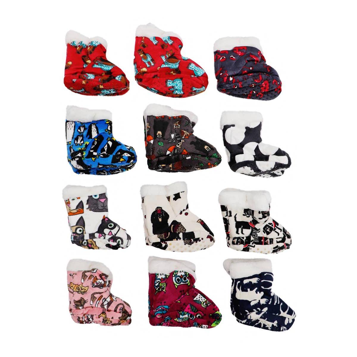 Baby Small Animal Print Fuzzy Fleece Sock Slippers Cap Zone