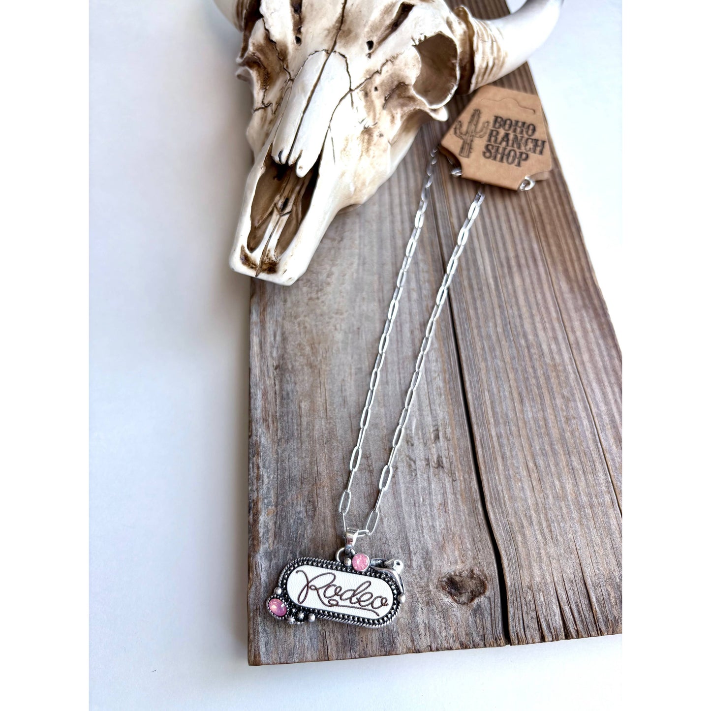 Western RODEO Print Stone Pendant Chain Necklace