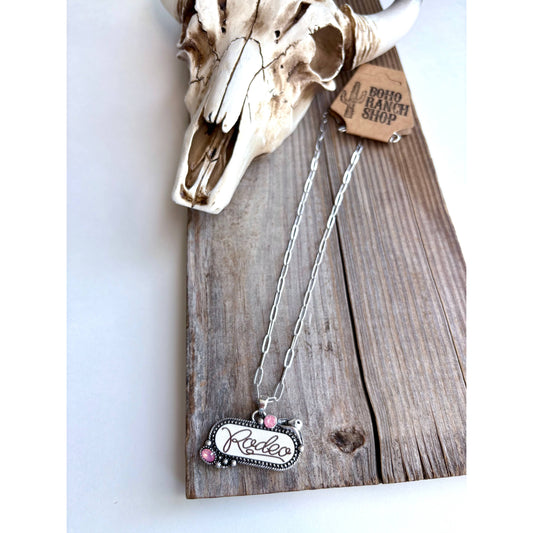 Western RODEO Print Stone Pendant Chain Necklace