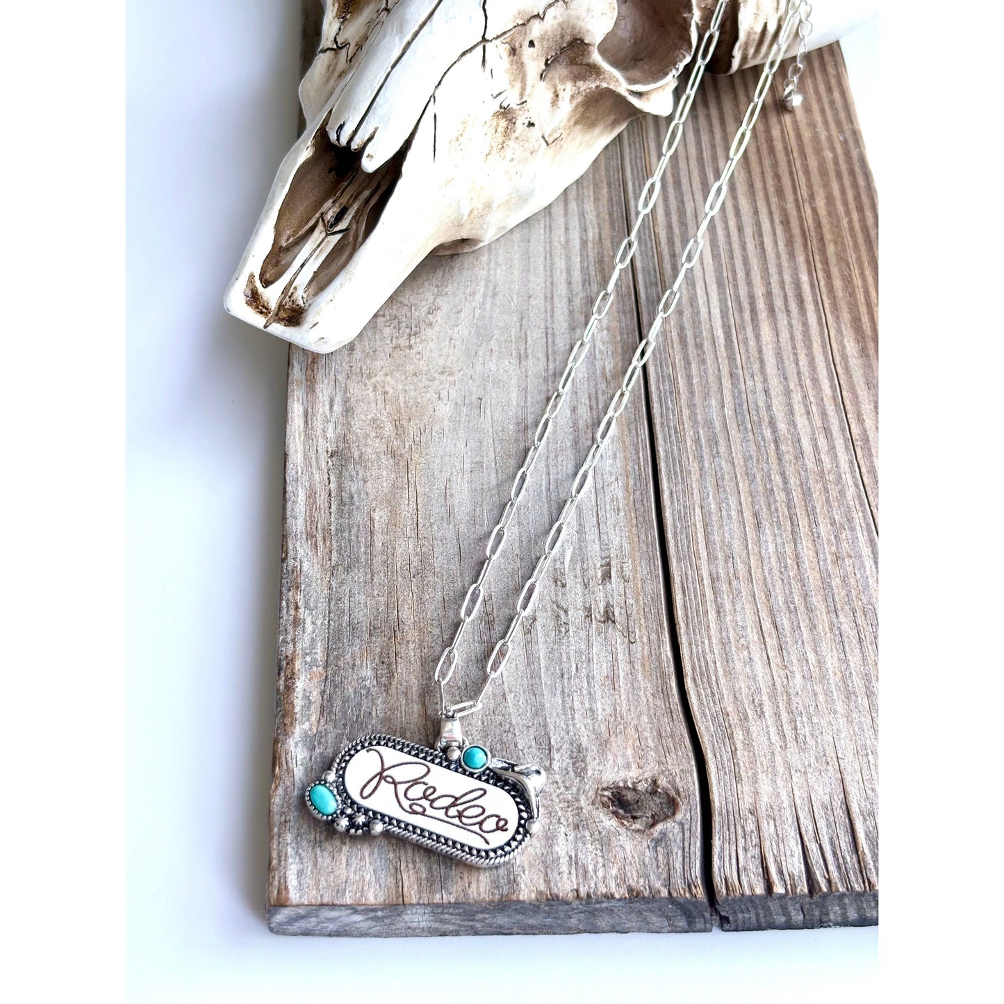 Western RODEO Print Stone Pendant Chain Necklace