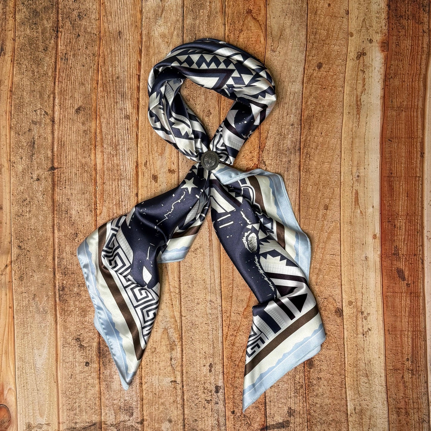 AVS-861 AZTEC COWBOY LONGHORN PRINT SILK WILD RAG 36X36