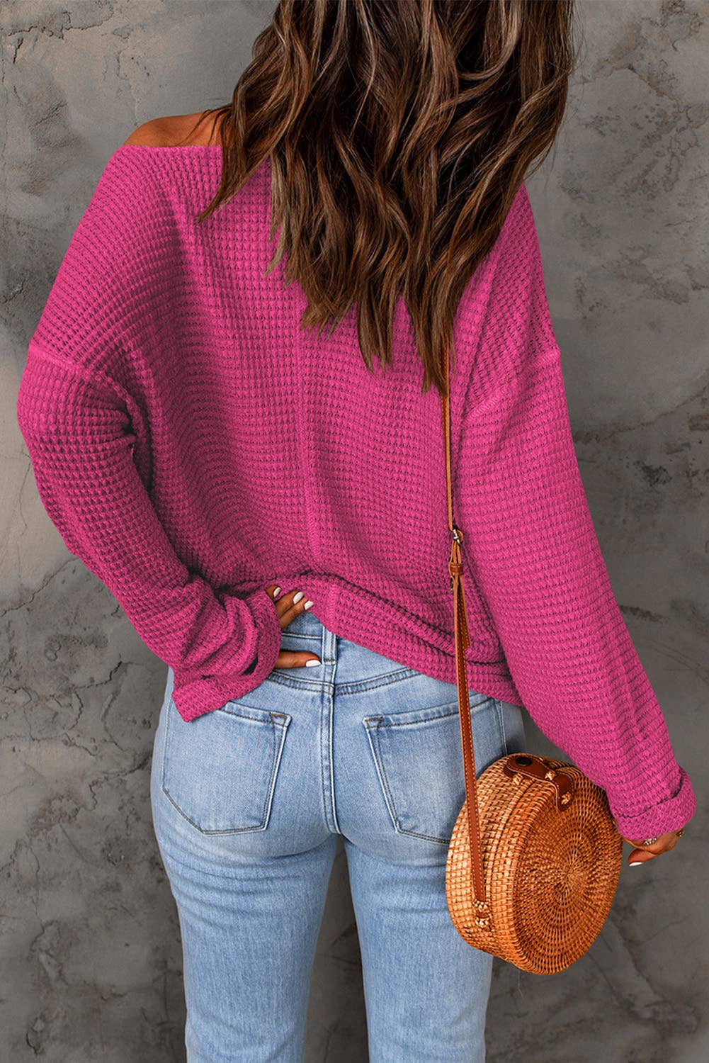 Waffle Knit Loose Long Sleeve Top