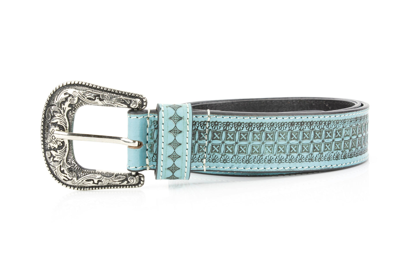 Turquoise Tooled Leather Western Belt Engraved ABB 38-1021