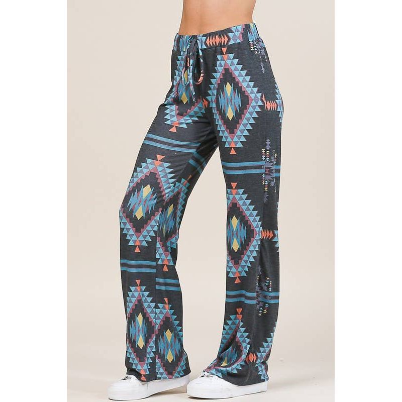 AV1044-CYNTHIA AZTEC PRINT RELAXED LONG PANTS