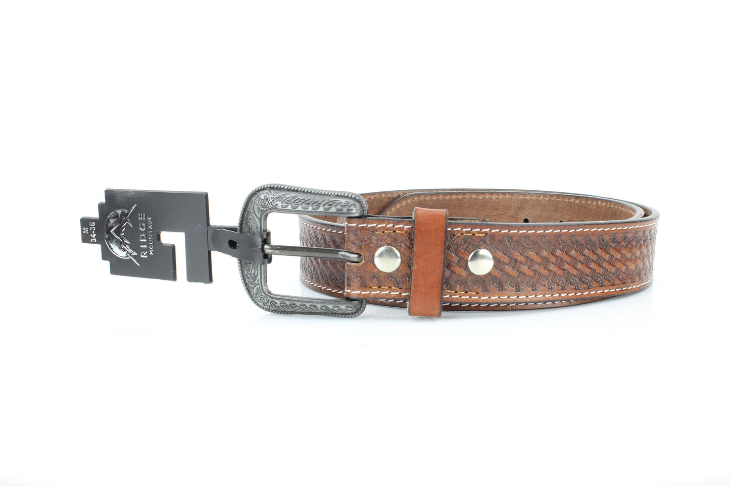 Basketweave Leather Belt with Floral Buckle RMB 002