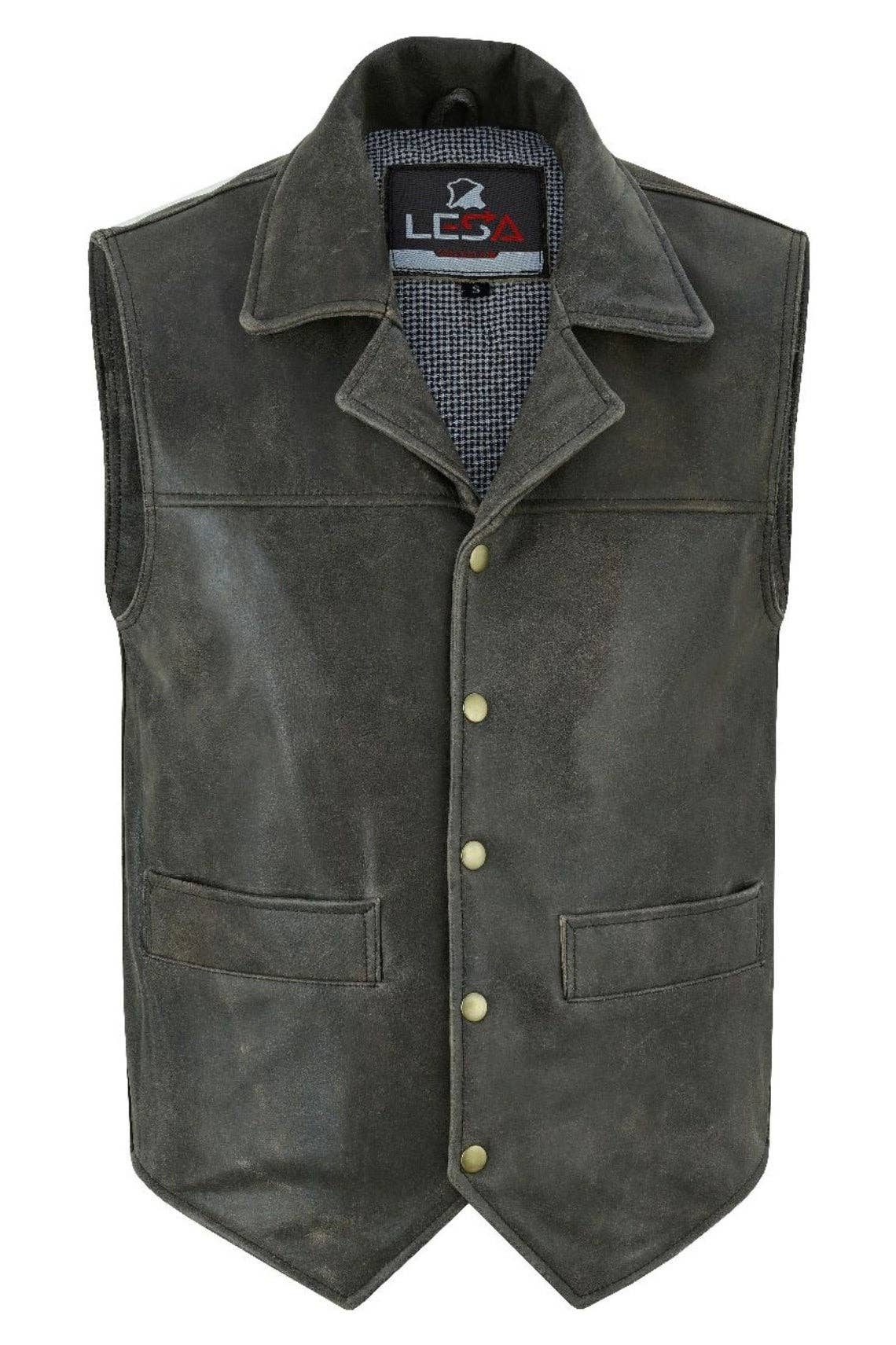 Distress Brown Men Leather  Vest