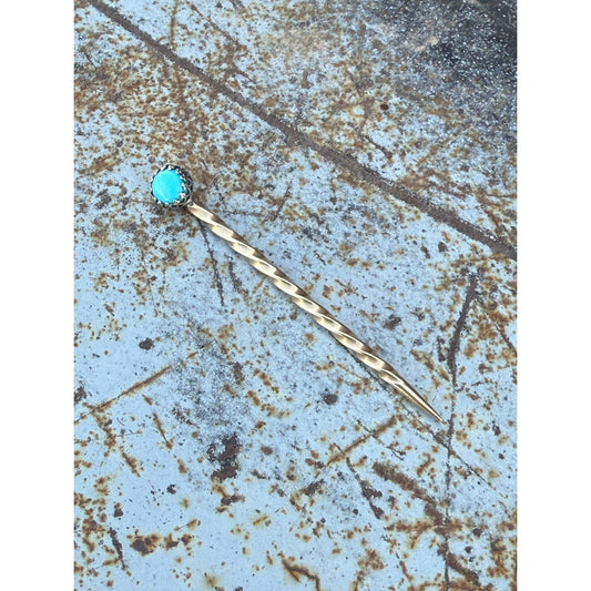 Brass and Sterling Silver Turquoise Stone Cowboy Toothpick