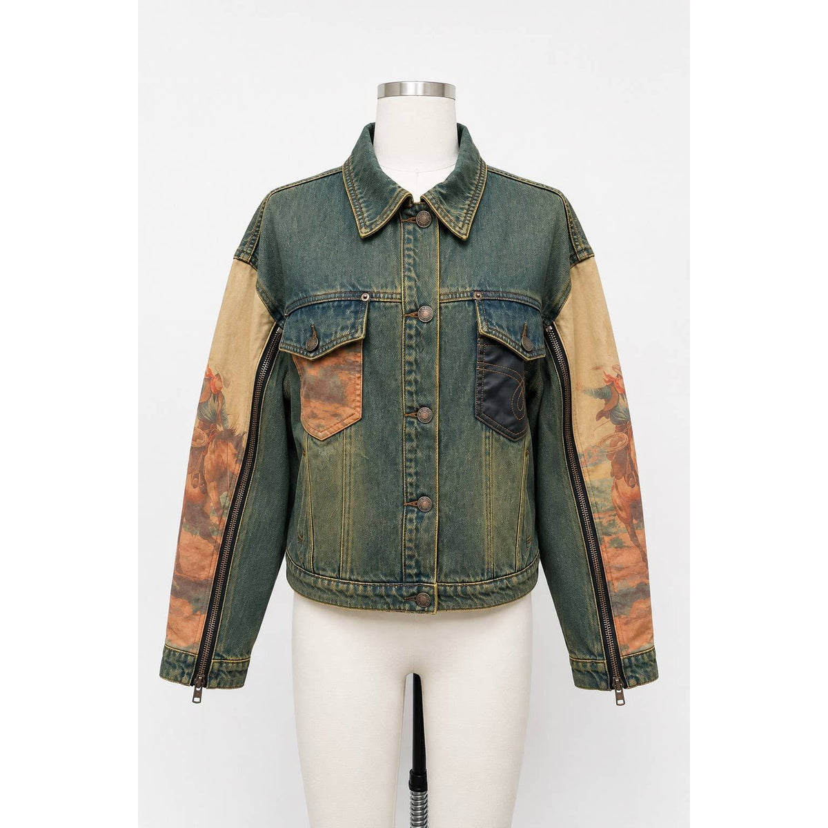 Blue B Western Print Mix Denim Jacket 15545J